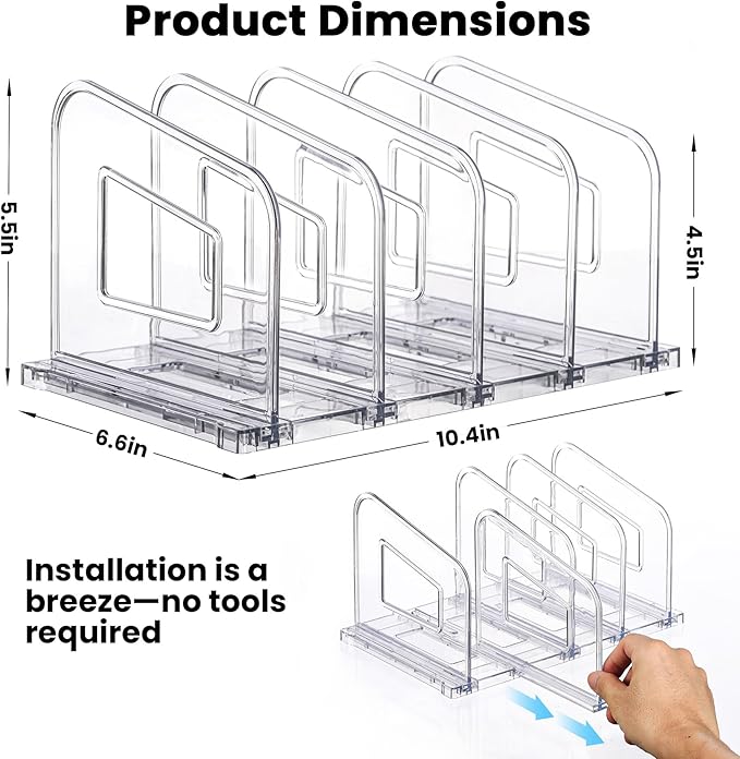 LALOBLUE File Organizer, Acrylic File Folder Organizer File Sorter, Plastic Vertical Book Dividers for Magazine Mail Letter Paper, Desktop Organizers for Office, Classroom & Home(4 Sections, 2 Pack)