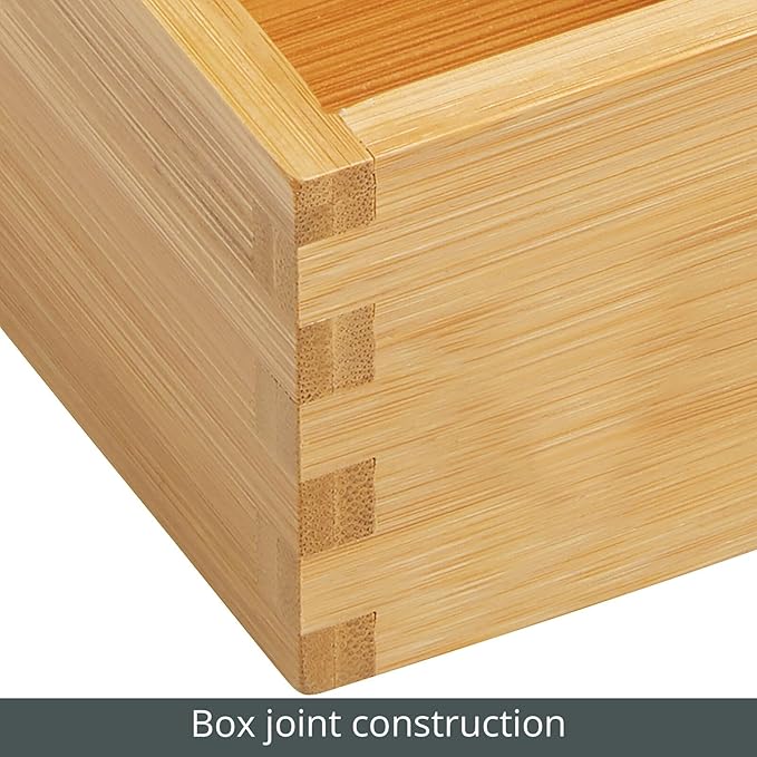 mDesign Bamboo Kitchen Cabinet Drawer Organizer Tray Bin - Eco-Friendly, Multipurpose - Use in Drawers, on Countertops, Shelves or in Pantry - 6.9 x 10.4-2 Pack - Natural Wood Finish