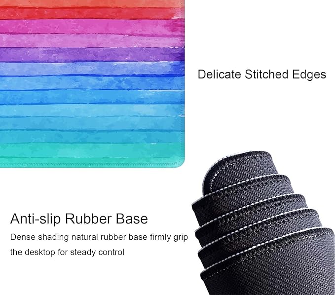 Large Gaming Mouse Pad - XL Desk Mat for Keyboard Mice - Extended Long Thin Rainbow Stripes - 31.5 x 11.8 Inch
