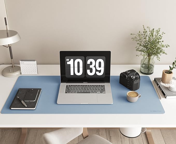 RENMTURE PU Mouse Pad, Faux Leather Large Desk Pad, Home Work Office Accessories, Non-Slip Desk Mat, Waterproof Gaming Pad Desk Blotter (36"x17", Blue)