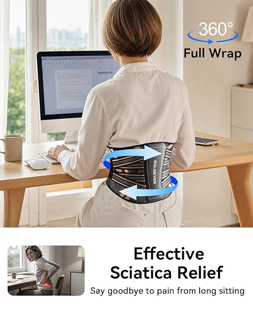 Ultra Breathable Back Brace for Lower Back Pain Relief,[Medical Grade & Copper Infused] Lumbar Support Belt with Bionic Support System, Adjustable Back Support Brace for Sciatica,Herniated Disc,Men&Women(S)