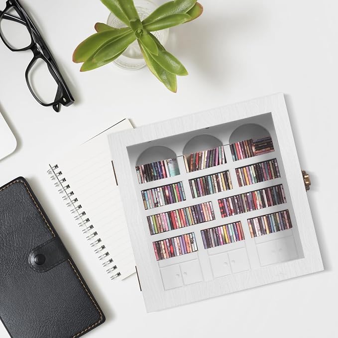 Anxiety Bookshelf – Mini Books Display for Stress Relief and Fun Decor, Perfect Decorative Miniature Library for Book Lovers, Ideal for Home Decor, Office Décor, and Thoughtful Gift Giving - White