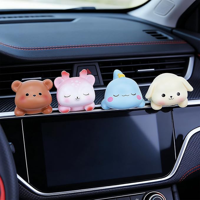 Computer Monitor Decor,Car Dashboard Decor,Cute Mini Animal Figurines,Resin Desk Decor, Mini Animal Statues for Aesthetic Room, Planter Pot,Computer Monitor,Car Monitor Decoration(White)