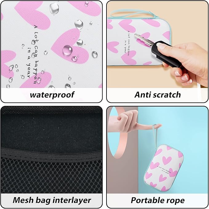 CameCosy Phone Charger Storage Case Set with Pink Hearts Carrying Case Bag with Cute 3D Love Cable Protector Set, Travel Cable Organizer,Soft Phone Earphone Charger Cover Compatible for iPhone