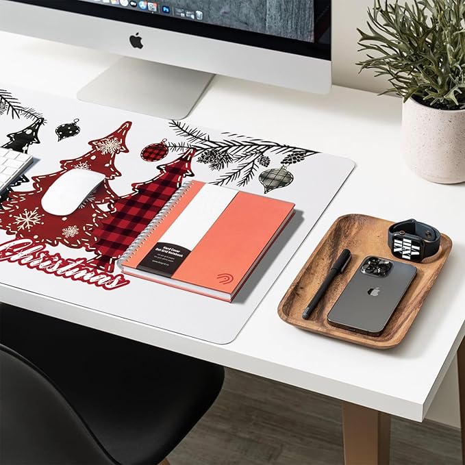Christmas Mouse Pad PU Leather Christmas Tree Desk Mat Large Waterproof Gaming Pad Merry Christmas Non-Slip Keyboard Mouse Pad for Gamer Office&Home