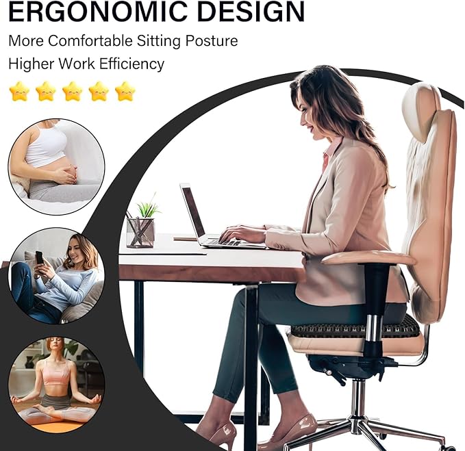 EVEME Gel Seat Cushion for Long Sitting with Handle-Large & Thick & Soft & Breathable-Gel Cushion for Wheelchair, Gel Chair Cushion for Hip Pain, Gel Seat Cushion for Office Chair