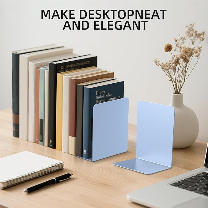 Book Ends, 2 Pieces Metal Bookend for Shelves, Bookends for Heavy Books, Book Holders for Shelves, Desk Organizers, Book Dividers for Office, School, Bookstore, Home