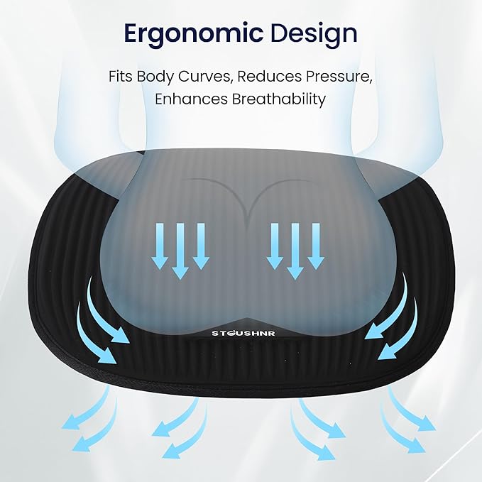 Gel Seat Cushion for Long Sitting,3-Second Cooling Pressure Relief Pillow for Car Seat & Office Chair,Back,Tailbone,Coccyx Comfort Support Seat Pad (Black)