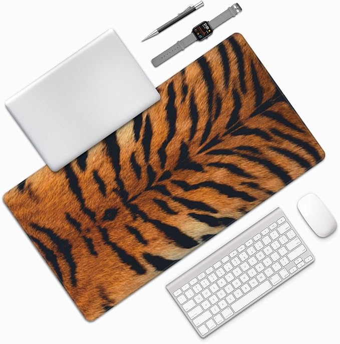 Tiger Stripes Print Large Mouse Pad & Desk Mat Animal Skin Texture Extended Mousepad Non-Slip Rubber Base Laptop Computer Keyboard Pad for Gaming, Office & Home Decor, XXL - 29.5" X 15.8"