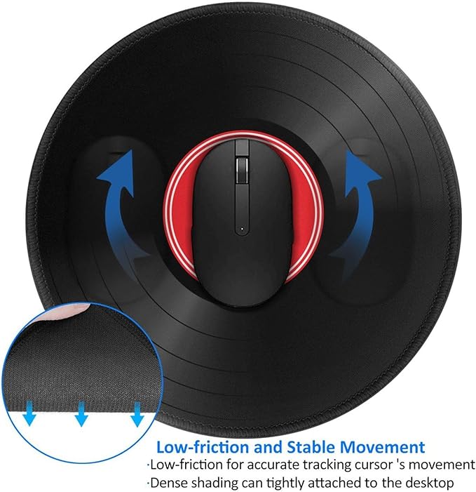 Record Music Round Mouse Pad Premium Textured Mouse Mat Washable Mousepads with Extended Stitched Edges Non Slip Rubber Base Small Mousepad 7.9 X 7.9 X 0.12 Inches