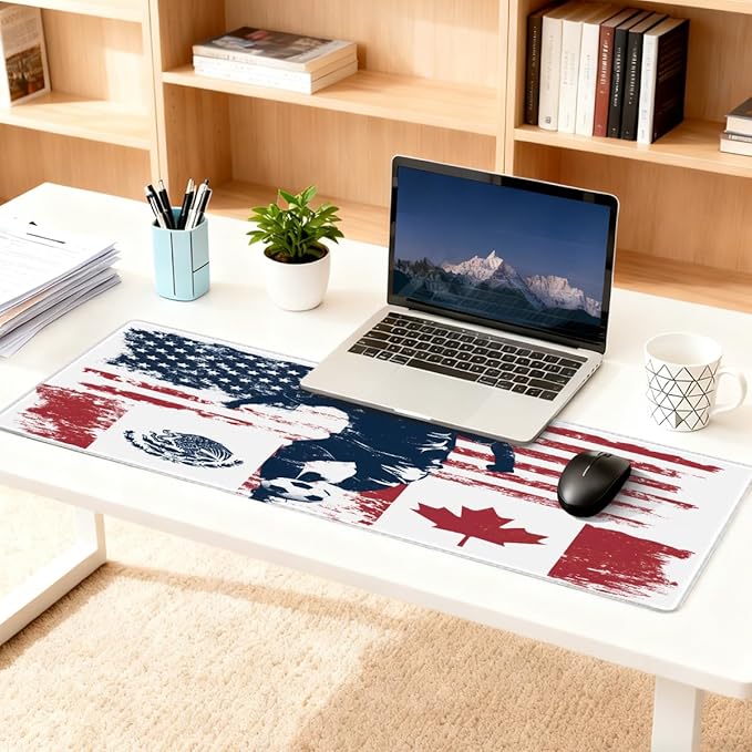 Large Mouse Pad Soccer American Flag Non-Slip Rubber Long Gaming Desk Mat Big Computer Keyboard Mousepad Waterproof Protector Wristing Pad for Gaming Office Home Decorative 31.5 X 11.8 Inch