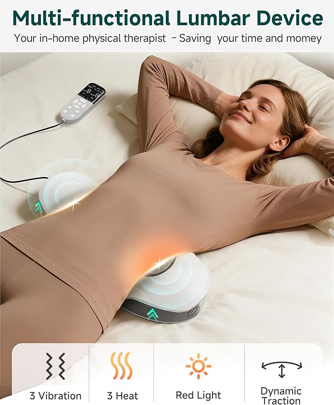 Snailax Lumbar Massager with Heat - Air Compression Back Stretcher for Lower Back, Cordless Waist Massagers with Vibration, 8 Height Levels, Rechargeable Lumbar Support for Home Office Travel