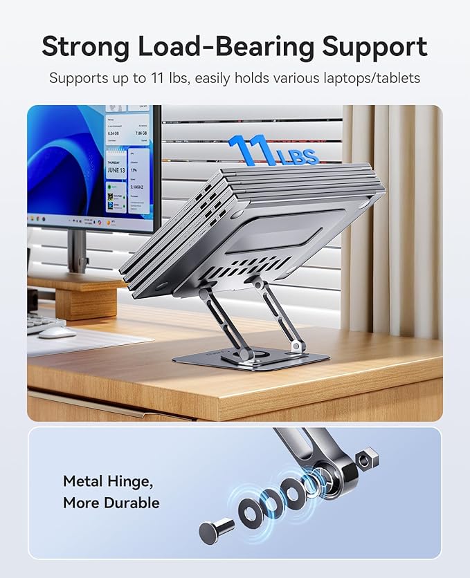 ORICO Adjustable Laptop Stand for Desk, 360° Rotating Base, Foldable Aluminum Alloy Computer Stand with Ventilated Design, Compatible with MacBook Neo/Air/Pro, Dell, XPS, HP up to 17'' - ST12, Gray