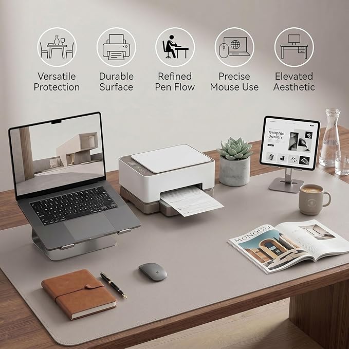 Large Desk Pad Non-Slip Desk Mat Protector for Keyboard Mouse Waterproof Vegan Leather Surface Faux Leather Laptop Mat Smooth Mouse Pad Premium Gift Tube Stone Gray 31.5" x 15.7"