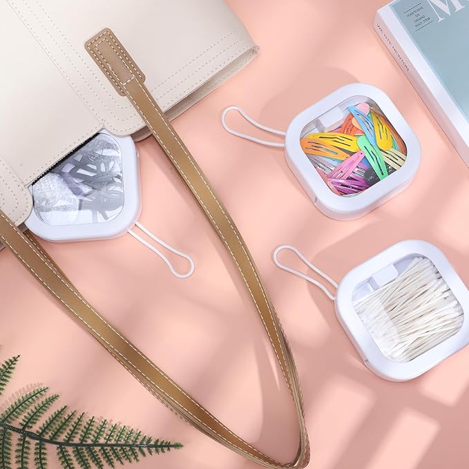 Prudiut 4Pack Hair Tie Organizer Boxes, Portable Travel Containers Storage Box, Stackable Hair Accessory Storage, Desktop Small Items Dispenser, Hair Tie Holder Clip Organizer for Girls(White)