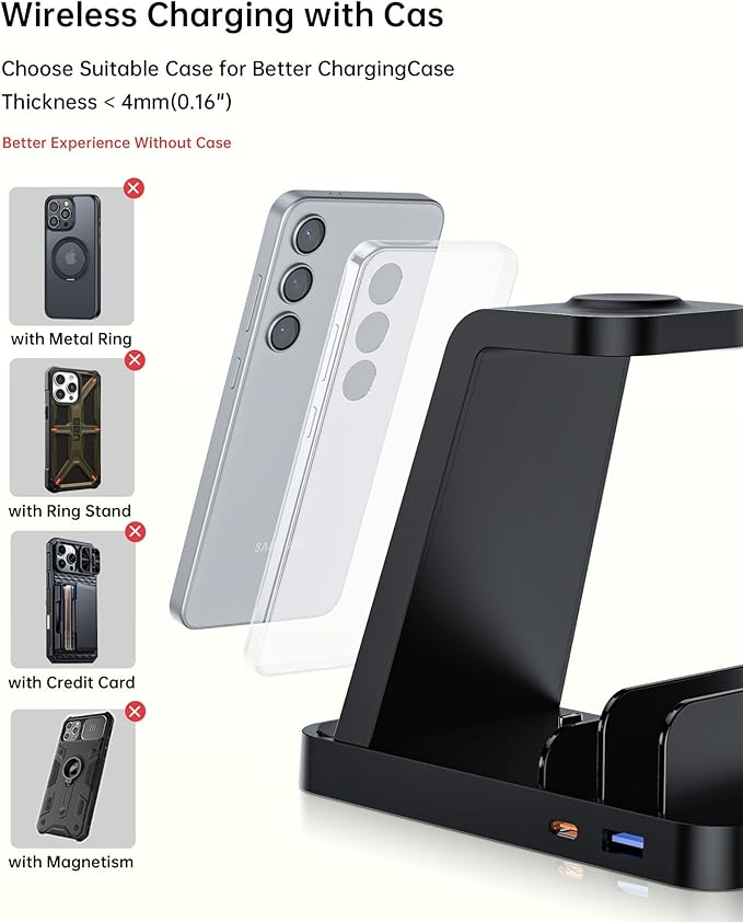 Wireless Charger for Samsung, 5 in 1 Fast Charging Station for Samsung Galaxy Watch 8 7 6 5 4 Galaxy Buds, Charger Dock Stand for S26 Ultra S25 S24-Multi-Device Charger for Samsung Phone Watch Earbuds