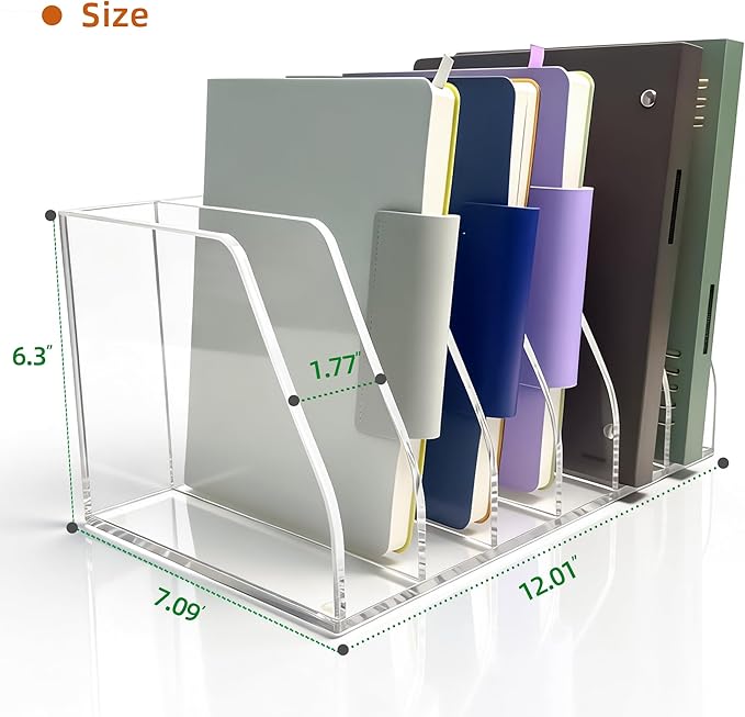 Acrylic Magazine File Holder, 6 Vertical Compartments Desk Document Sorter Organizer, Clear Folder Rack Binder for Office, Tablets, Magazines, Books – Home/Classroom Rack, 5mm Thick