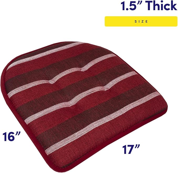 Sweet Home Collection Chair Cushion Memory Foam Pads Tufted Slip Non Skid Rubber Back U-Shaped 17" x 16" Seat Cover, 12 Count (Pack of 1), Bradford Burgundy