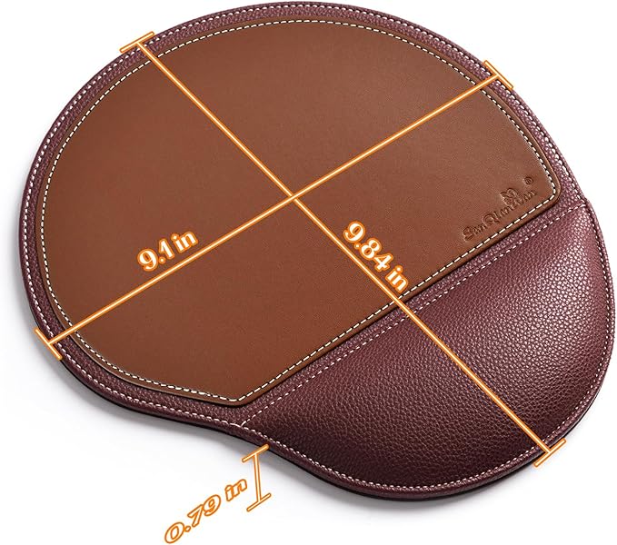 Brown Office Square Leather Mouse Pad with Wrist Rest Non-Slip Design, Business Style Gaming PU Mousepad for Learners, Workers &Computer Users.