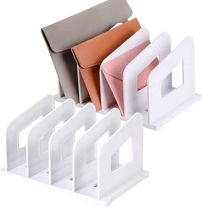 LALOBLUE File Organizer, Acrylic Folder Organizer File Sorter, Plastic Vertical Dividers for Magazine Mail Letter Paper, Desktop Organizers for Office, Classroom & Home(4 Sections, 2 Pack), White