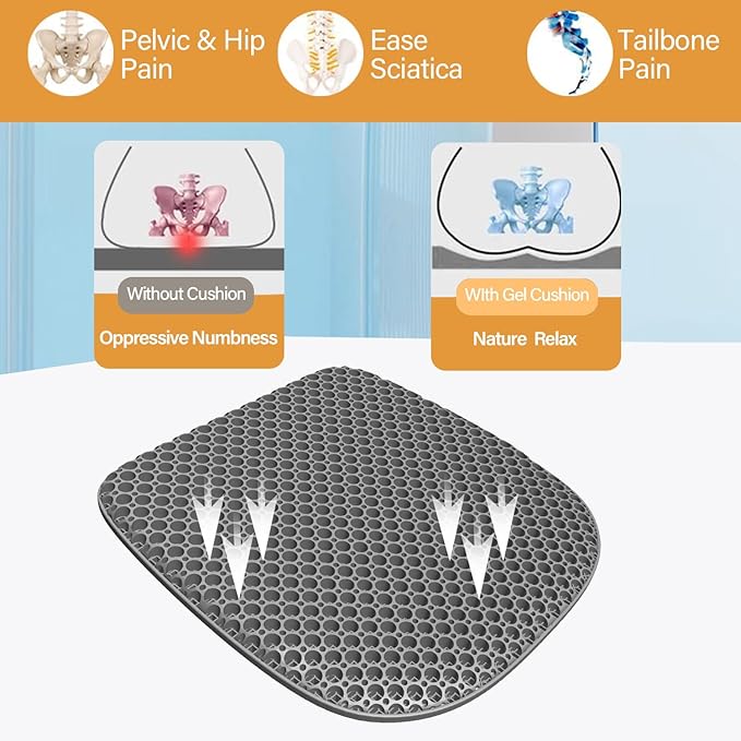EVEME Large Gel Seat Cushion for Long Sitting with Non-Slip Cover,Soft & Breathable,Seat Cushion for Chair,Car,Office,Desk Chair,Wheelchair