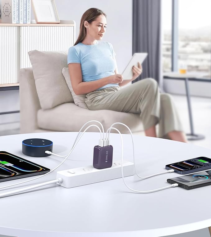 50W 2-Pack USB C Wall Charger Block, 5-Port C Charger Fast Charging Block PD Power Adapter +QC 3.0 Multiport Type C Box Brick Cube USB A Wall Plug for iPhone 14/15/16/17 Pro Max,Samsung Galaxy(Purple)