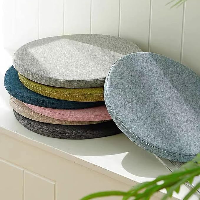 Detachable Cushion, Round Memory Foam Chair Pad, Non-Slip Design Soft Breathable Comfortable Seat Cushion, Suitable for Living Room, Dining Room,Office,With zipper, Washable -14x14inch- Straw Yellow