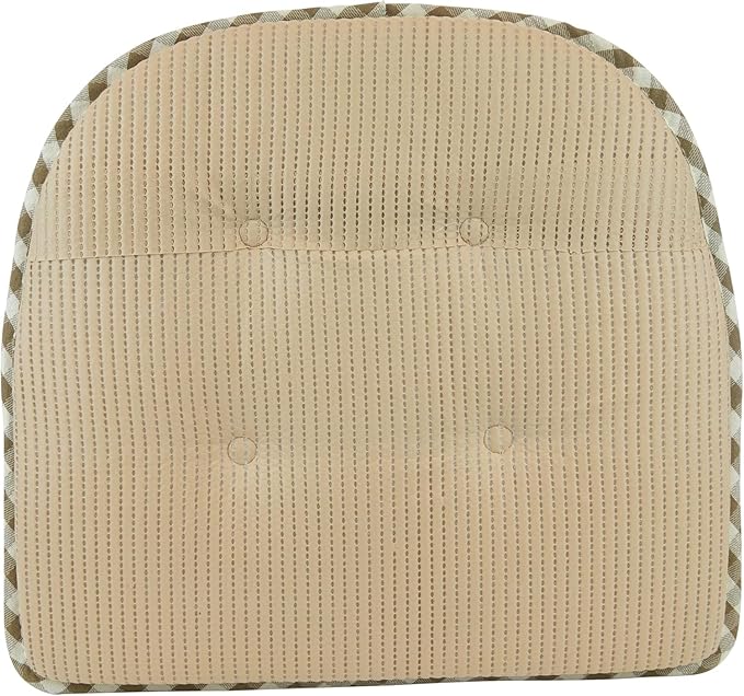 Klear Vu Omega Non-Slip Chair Cushions, Assembled in USA, U-Shaped Skid-Proof Seat Pads for Dining Room, Kitchen, Office, 15"x16" 2 Pack Gingham Natural 2 Count