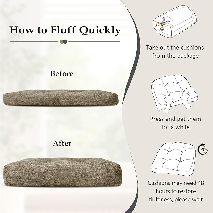 downluxe Chair Cushions for Dining Chairs 4 Pack, Tufted Indoor Chair Pads with Non-Slip Bottom, U-Shaped Kitchen Chair Cushions, 18"x18"x4", Khaki