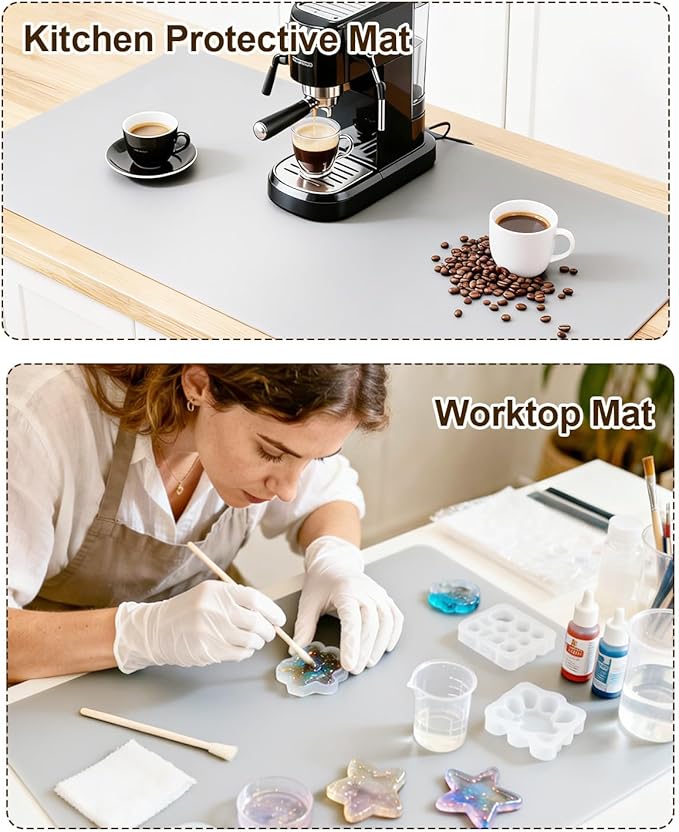 Silicone Crafting Mat for Artists, 32"x24"x1.2mm Large Nonstick Art Sheet for Resin Craft, Jewelry Casting, Acrylic Painting, Clay Work, Heat Resistant Desk Protector and Placemat | Gray