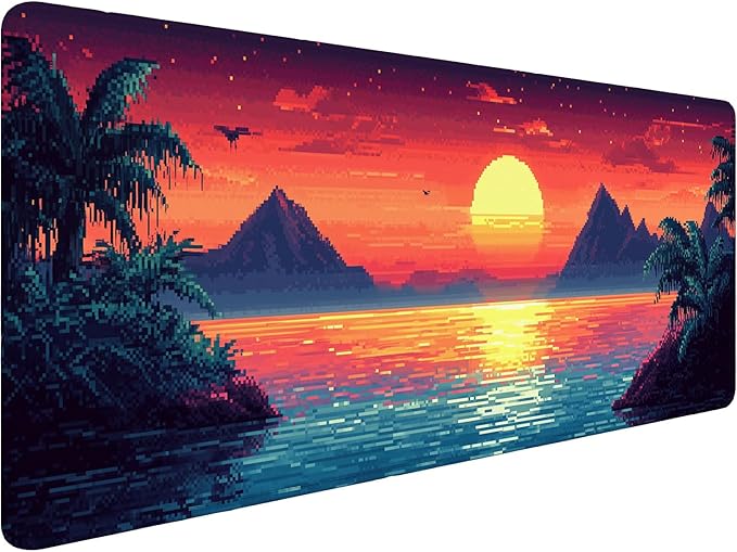Pixel Art Desk Pad Mouse Pad Sunset Hawaiian Sea Mountains Mousepad XL Large Gaming Mouse Pad Laptop Keyboard Mat Desk Pad 31.5"x11.8" Office Computer Keyboard Laptop Home