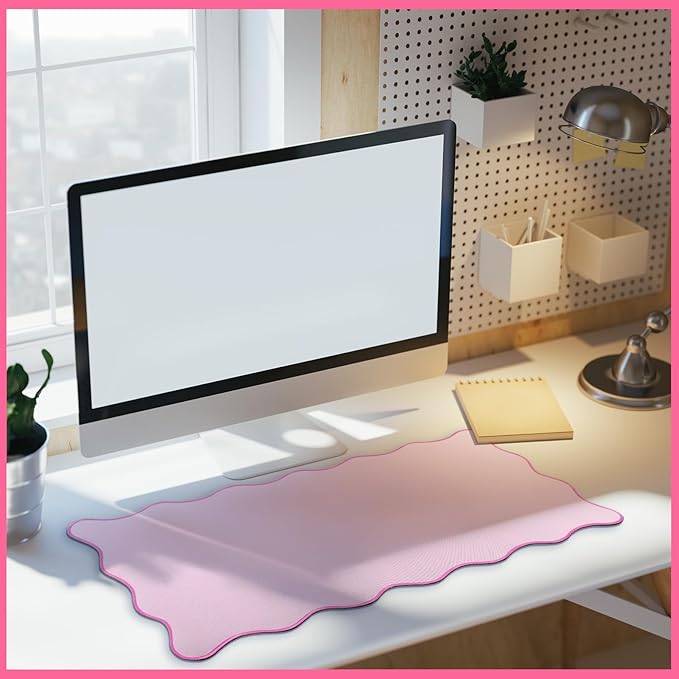 Hahafelt Scalloped Desk Mat Large Desk Pad Cute Coquette Table Mat Aesthetic Preppy Table Make up Pad Nonslip 2026 Graduation Gift with Stitching Waterproof Gaming(Pink,23.6 x 13.8 Inches)