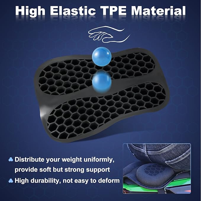 Foldable Passenger Motorcycle Gel Rear Seat Cushion, 3D-Honeycomb Structure Shock Absorption & Breathable Motorcycle Gel Seat Rear Pad for Long Rides (S)