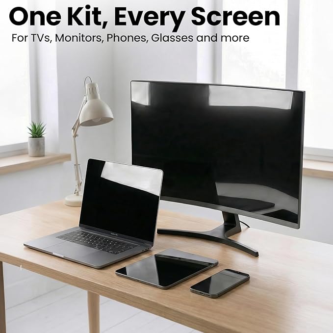 EVEO® TV Screen Cleaner Spray (Streak-Free) TV Screen Cleaner for Smart TV, LCD, LED, OLED | Computer Screen Cleaner Spray and Wipe Microfiber Cloth for TV, Monitor, Laptop, iPad, Car, Tesla & More