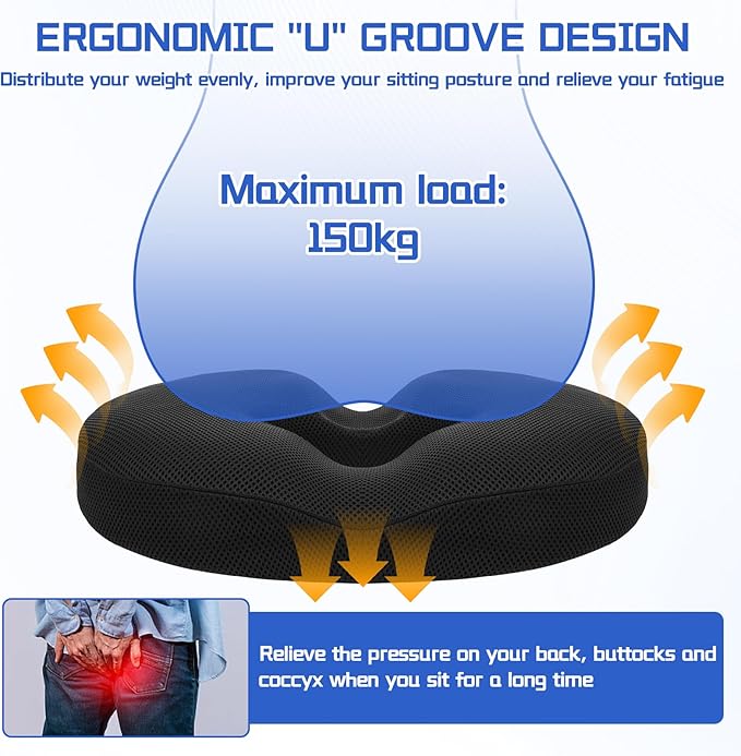 Donut Pillow Butt Seat Cushion with Ergonomic Design,Memory Foam Seat Cushion with Anti Slip Bottom,for Office Chair for Office Worker Car Driver