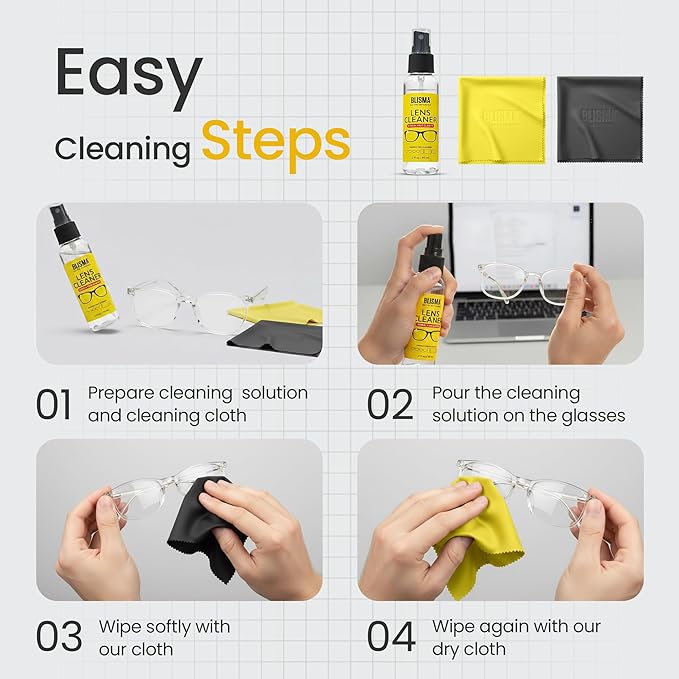 Lens Cleaner Spray & Microfiber Cloth Kit – 1 × 60 ml + 2 × 120 ml Lens Cleaner + 3 × 150×180 mm Ultra-Soft Microfiber Cloths (Yellow, Black, White) – Pack of 6