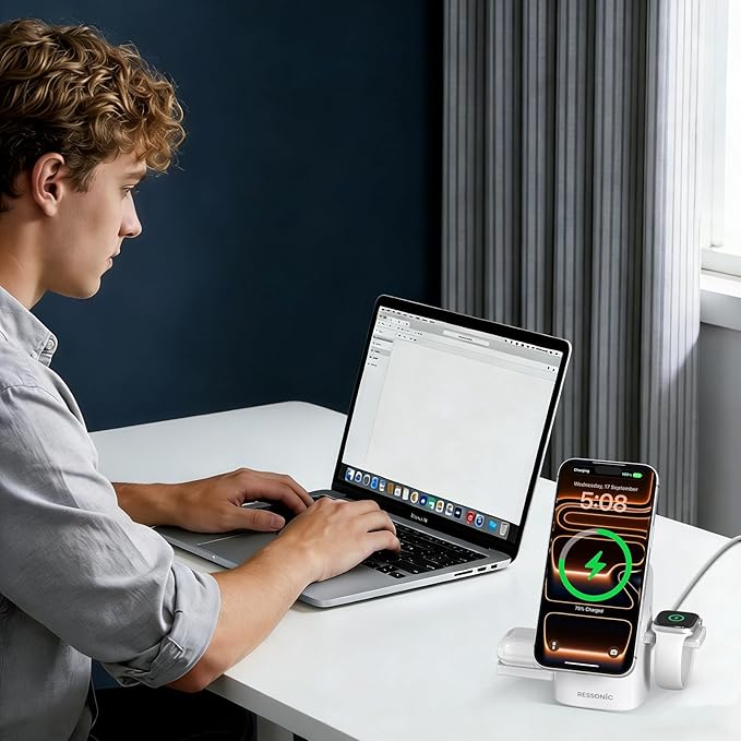 3 in 1 Wireless Charging Station for Apple & Samsung, Qi2 Certified 15W Fast Magnetic Wireless Charger Stand for Magsafe iPhone 17/16/15/14/13/12 Pro Max, Galaxy S25/24/23/22, AirPods, iWatch