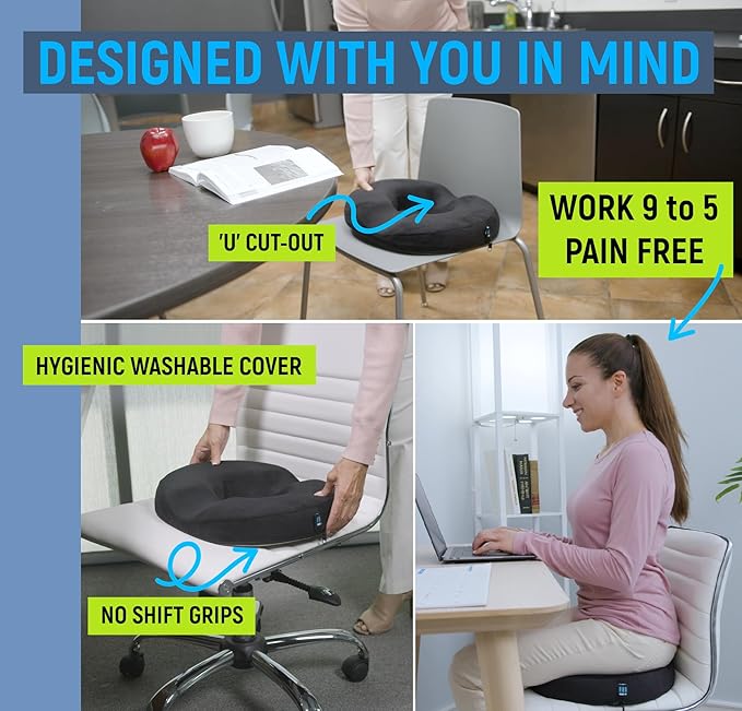 PT ENDORSED Donut Pillow Tailbone Pain Relief Cushion - Coccyx & Hemorrhoid Pillow for Sitting - Donut Seat Cushion for Pressure Relief, Prostate, Postpartum, Pressure Sores, Lifting Cushions