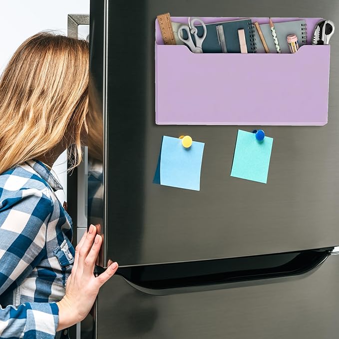 Feifeiya 2 Pcs Magnetic File Folder Wall Hanging Holder Large Pocket Paper Magazine Mail Organizer for Refrigerator Classroom Locker Whiteboard(Horizontal,Purple,13.8 x 8.3 Inches)