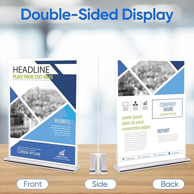 acrylic sign holder 8.5 x 11 Paper Stand 10 Pack Clear Double Side T Shape Acrylic Table Signs for Displaying, Flyer Holder Paper Card Holder for Office Business Store Mall Restaurants