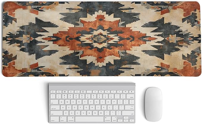 Western Mouse Pad,Western Desk Accessories,Vintage Kilim Large Mouse Pad,Rustic Southwestern Aztec Tribal Desk Mat,Boho Ethnic Mousepad Cowboy for Home Office Dorm Desktop Decor,31.5x11.8 Inch