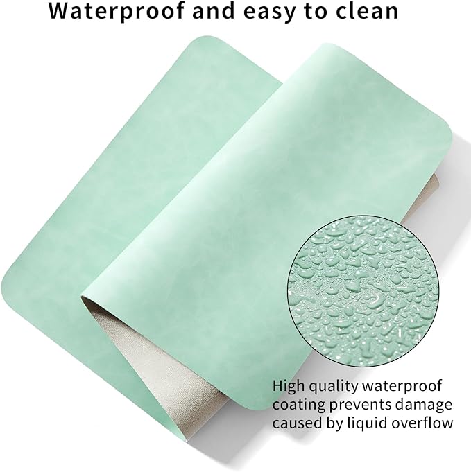 Desk Pad Soft PU Leather Large Mouse Pad Laptop Computer Desk Mat Table Blotter Flat Smooth Waterproof Non-Slip Desktop Protector Writing Pad for Office and Home (Light Green, 90x43cm)
