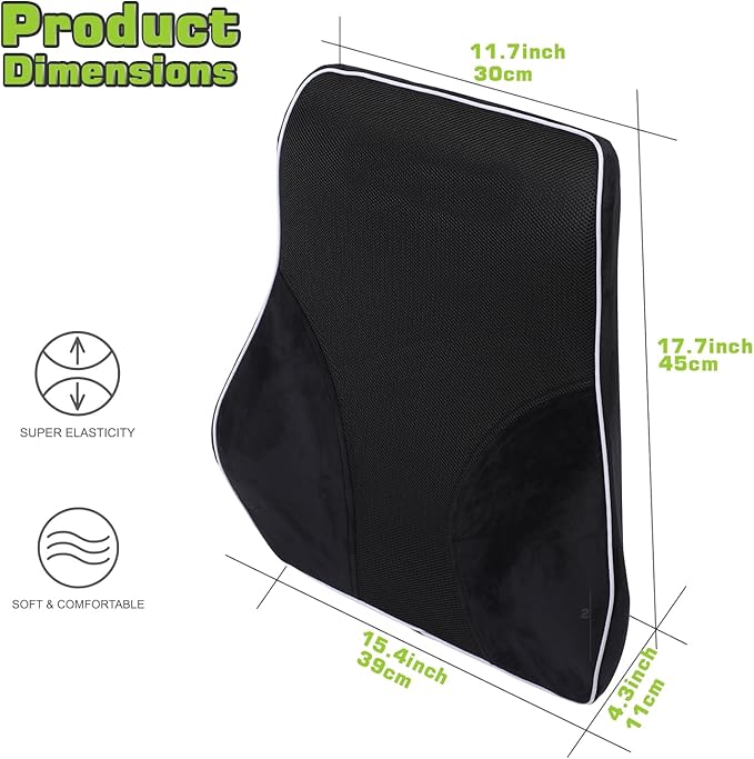 Lumbar Support Pillow for Office Chair, Memory Foam Back Support Cushion with 4-Zone Ergonomic Design, Breathable Mesh, Dual Strap Non-Slip for Car Seat, Desk Chair, Long Sitting