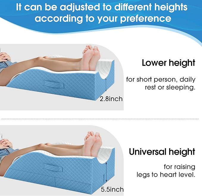 TranquilRelax Elevation Pillows for Leg After Surgery, Memory Foam Adjustable Wedge Pillow for Injury or Rest, Ankle Pillow for Sleeping Blood Circulation, Light Blue/Double Leg