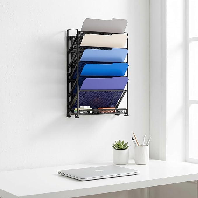 Simple Houseware 6-Tier Wall Mount Document Letter Tray Organizer, Black