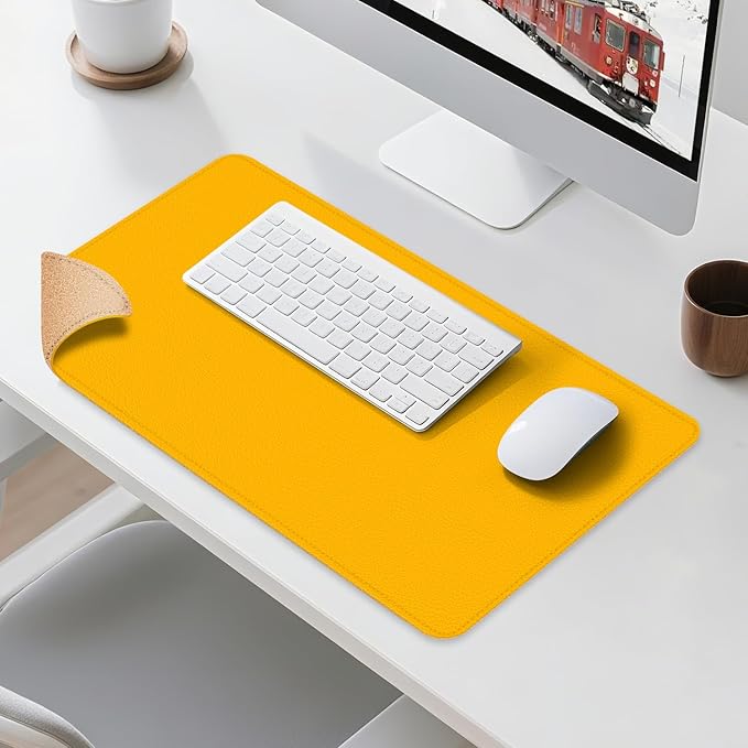 Leather Mouse Pad with Stitched Edge, Waterproof Gaming Mouse Mat for Computers, Laptop, Office & Home (Yellow, 25"*13")