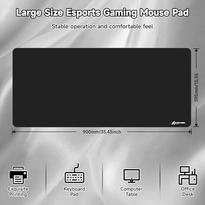 ATTACK SHARK CM02Pro Gaming Mouse Pad for Esports Speed Large Mouse mats for Desk Waterproof Surface Stitched Edges and Anti-Slip Rubber Base Size XXL Laminate 35.43” x 15.75” x 0.16” Black