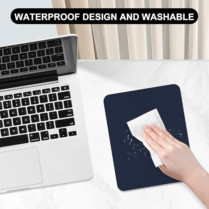 Leather Mouse Pad, Office Mouse Mat Non-Slip Rubber Base Stitched Edge Washable Waterproof Rectangular Mousepad for Office Gaming PC Laptop, 9.8" x 7.9", Dark Blue