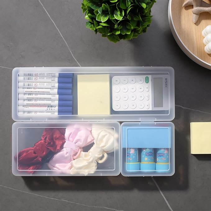 novelinks Plastic Clear Storage Containers for Organizing, Craft Storage Organizers and Stackable Storage Bins with Lids for Pencil Box, Bead, Cookie Cutter, Board Game (2 Small + 2 Medium + 2 Large)