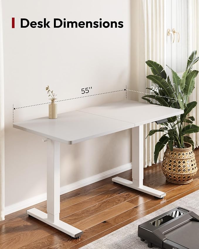 SANODESK Height Adjustable Electric Standing Desk 55x24 Inches, Sit Stand Desk with Splice Board for Home Office, Ergonomic Computer Workstation, Study & Gaming, White Frame/White Top